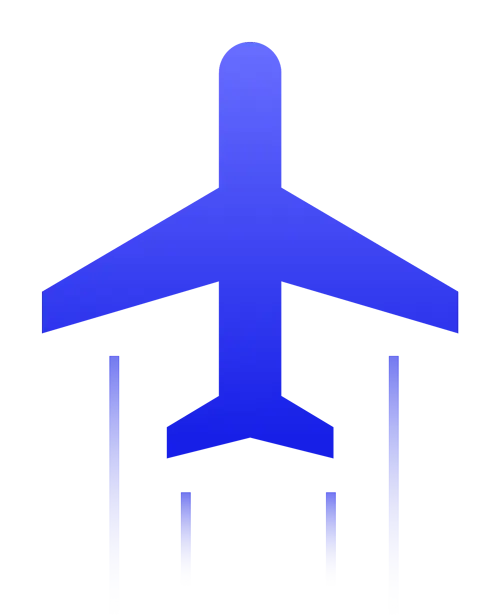 Blaues Icon zeigt ein Flugzeug welches gerade abhebt